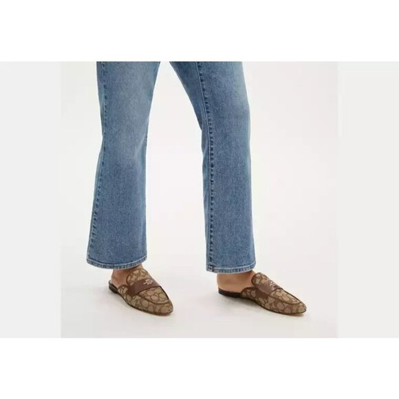 Coach Samie Slide-On Mule Flat Women's Size 6 Khaki Leather Signature Jacquard - Picture 4 of 4